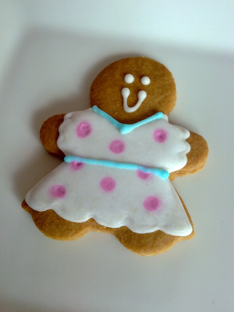 Gingerbread Girl - white dress pink dots